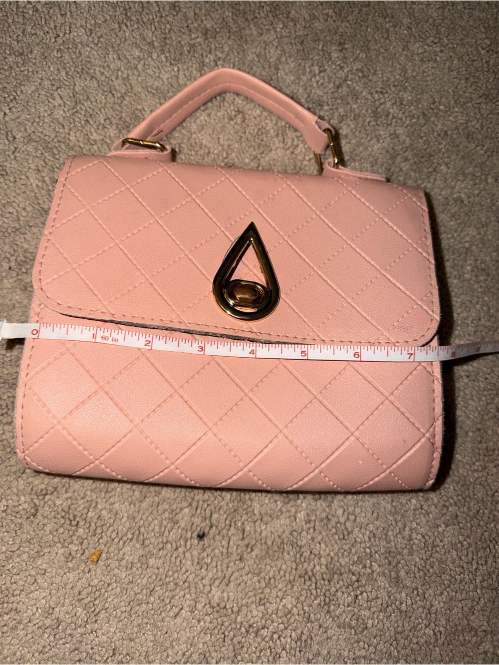 Blush Pink Quilted Top Handle Mini Purse Gold Tone - Picture 8 of 11